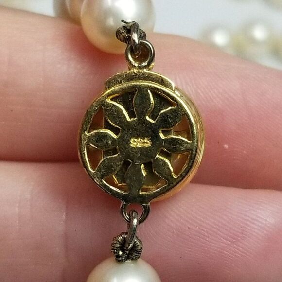 Vintage Long Faux Pearl Beaded Necklace with Sterling Silver Clasp, Classic - Picture 2 of 8